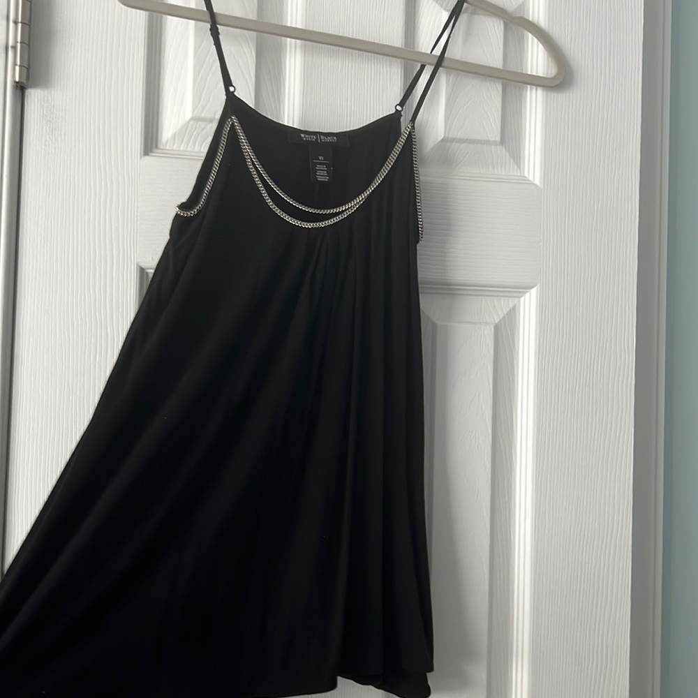 White House Black Market black XS flowing tank with silver chain embellishment. - Picture 2 of 2